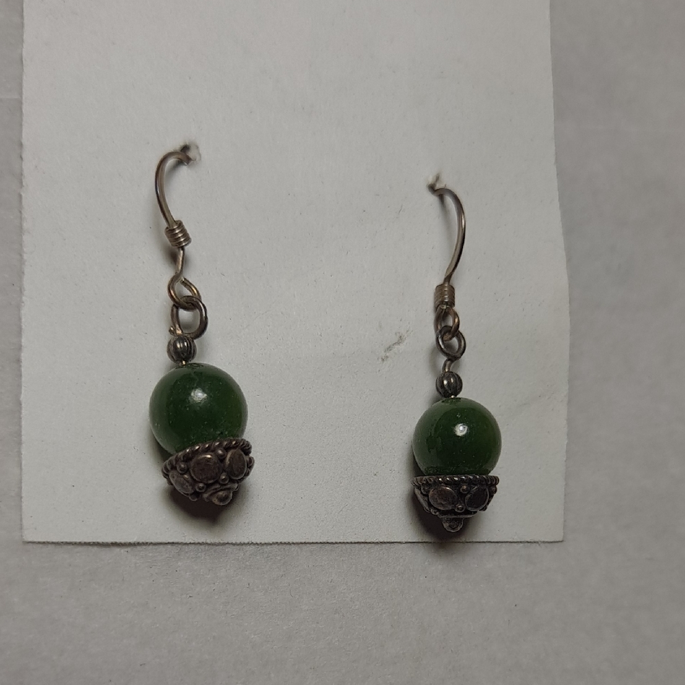 Vintage Green Beaded Drop Earrings